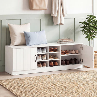 2-Door Shoe Bench Storage Cabinet with Adjustable Shelves-White