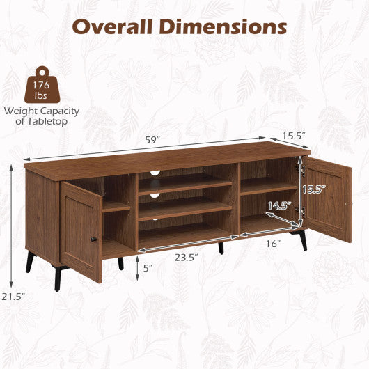 2-Door TV Stand for TVs up to 65 Inch Mid Century Modern Entertainment Center-Brown