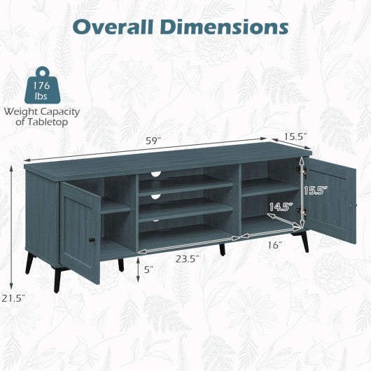 2-Door TV Stand for TVs up to 65 Inch Mid Century Modern Entertainment Center-Turquoise