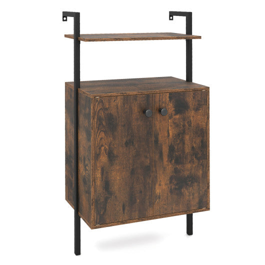 2-Door Wall Mount Bookshelf with Storage Cabinet-Rustic Brown