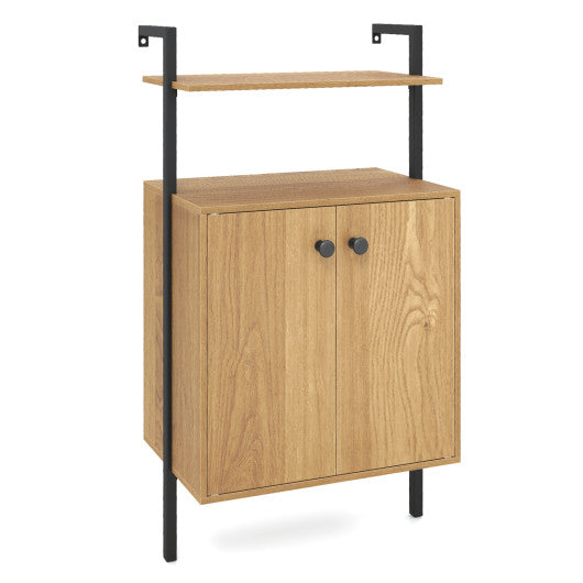 2-Door Wall Mount Bookshelf with Storage Cabinet-Natural
