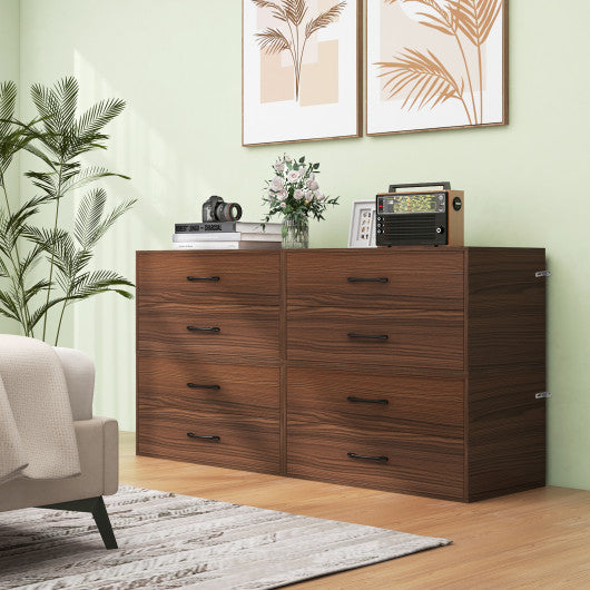 2-Drawer Stackable Horizontal Storage Cabinet Dresser Chest with Handles-Espresso