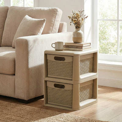 2-Drawer Storage Organizer with Wicker Patterns-Brown