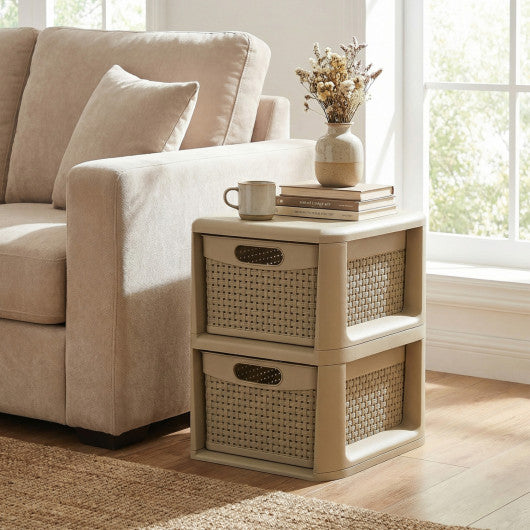 2-Drawer Storage Organizer with Wicker Patterns-Brown