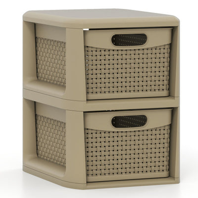2-Drawer Storage Organizer with Wicker Patterns-Brown