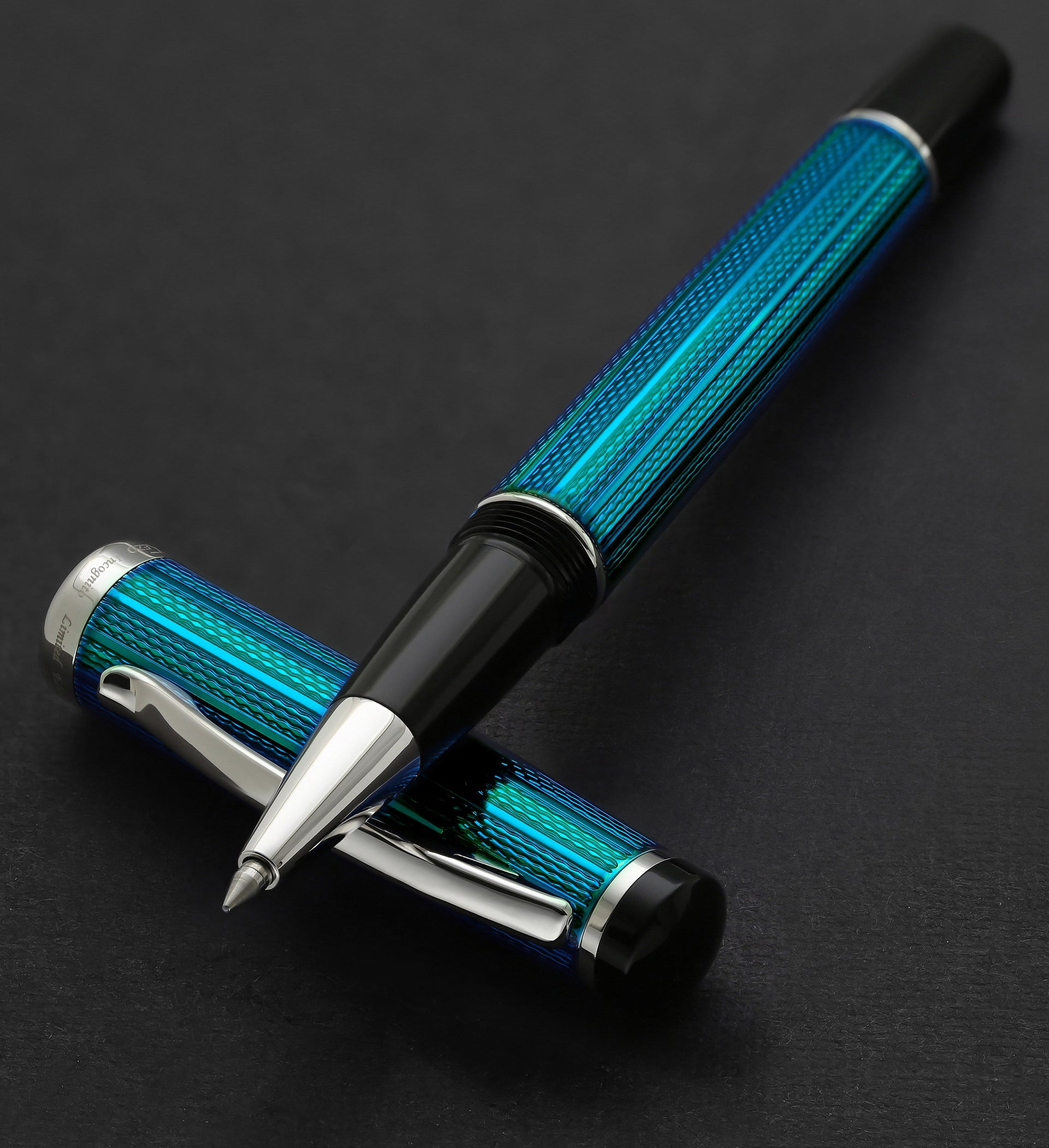 Incognito Diamond-Cut Lacquered Brass Rollerball Pen - Deep Blue