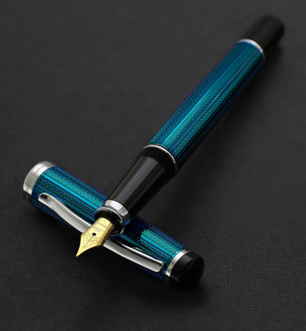 Incognito Diamond-Cut Lacquered Brass Fountain Pen (Fine Nib) - Deep Blue - Gifts for You 'n Me