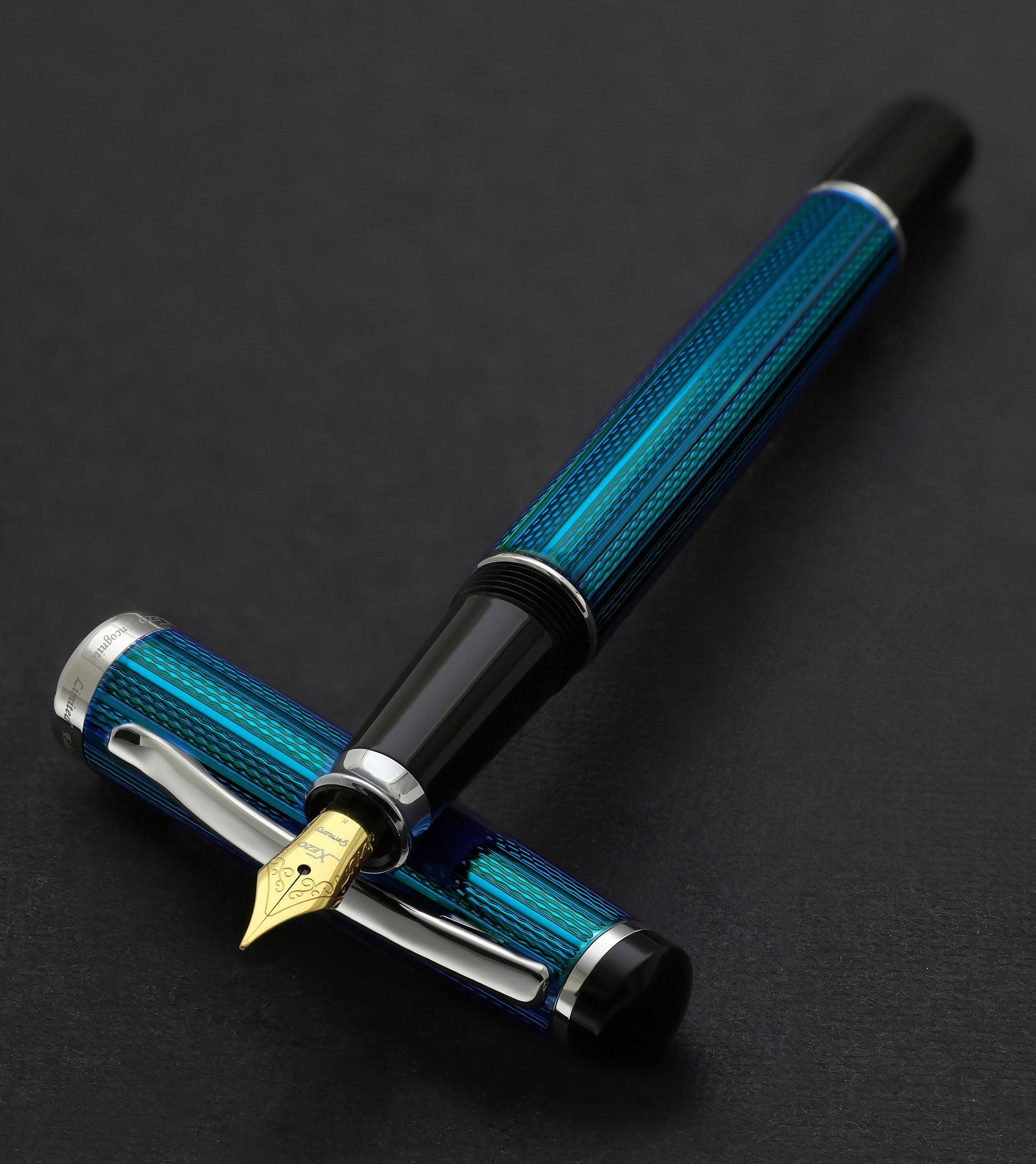 Incognito Diamond-Cut Lacquered Brass Fountain Pen (Medium Nib) - Deep Blue