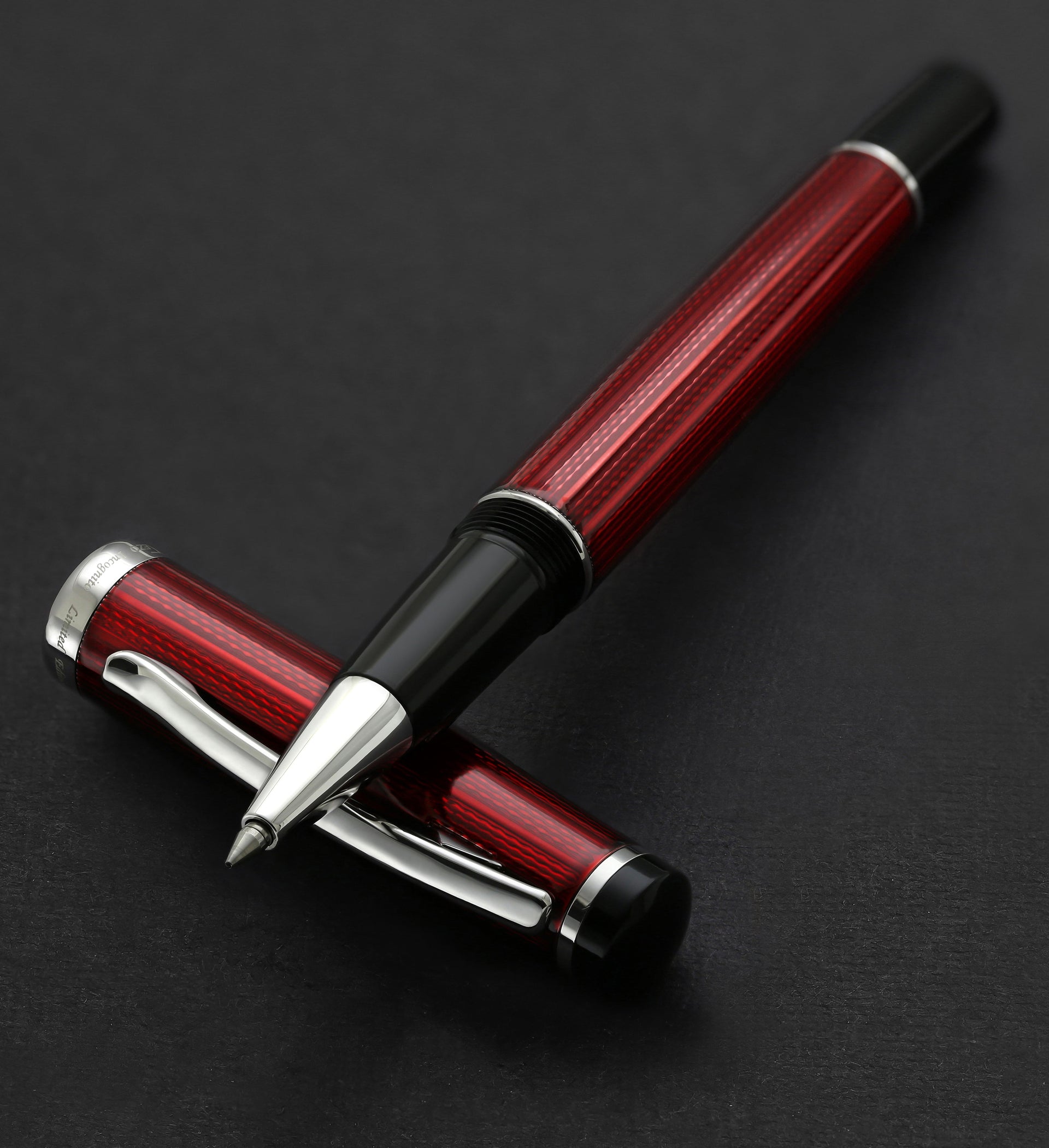 Incognito Diamond-Cut Lacquered Brass Rollerball Pen - Burgundy Red