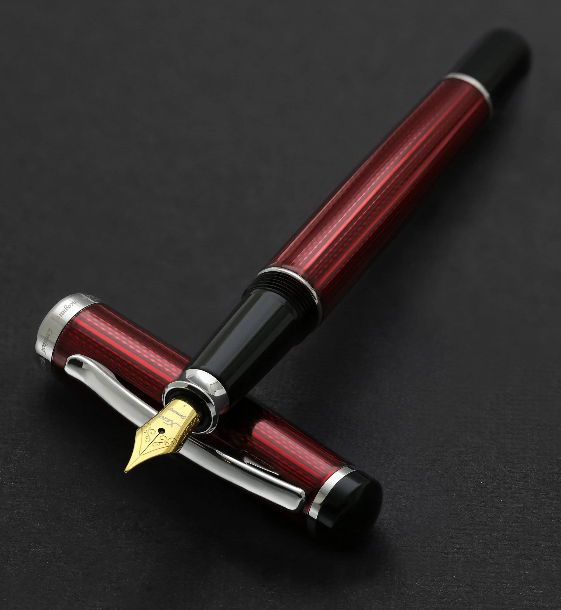 Incognito Diamond-Cut Lacquered Brass Fountain Pen (Fine Nib) - Burgundy Red - Gifts for You 'n Me