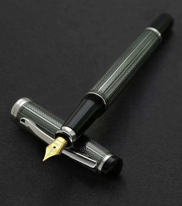 Incognito Diamond-Cut Lacquered Brass Fountain Pen (Fine Nib) - Zinc Green - Gifts for You 'n Me