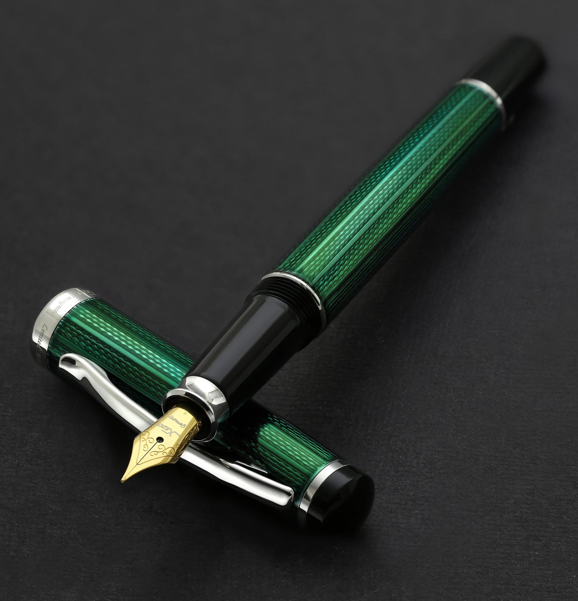 Incognito Diamond-Cut Lacquered Brass Fountain Pen (Medium Nib) - Forest Green