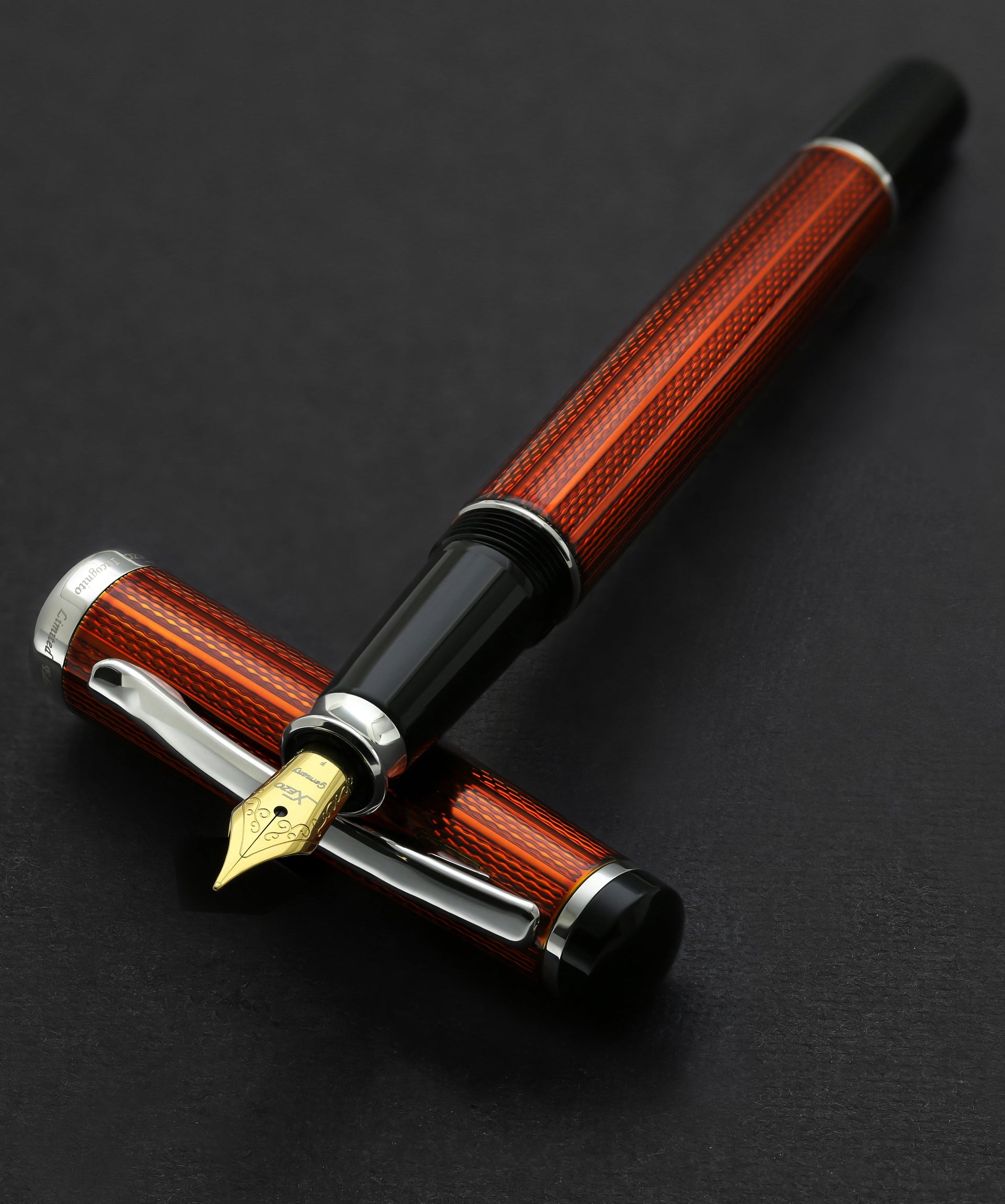 Incognito Diamond-Cut Lacquered Brass Fountain Pen (Fine Nib) - Sunstone Orange