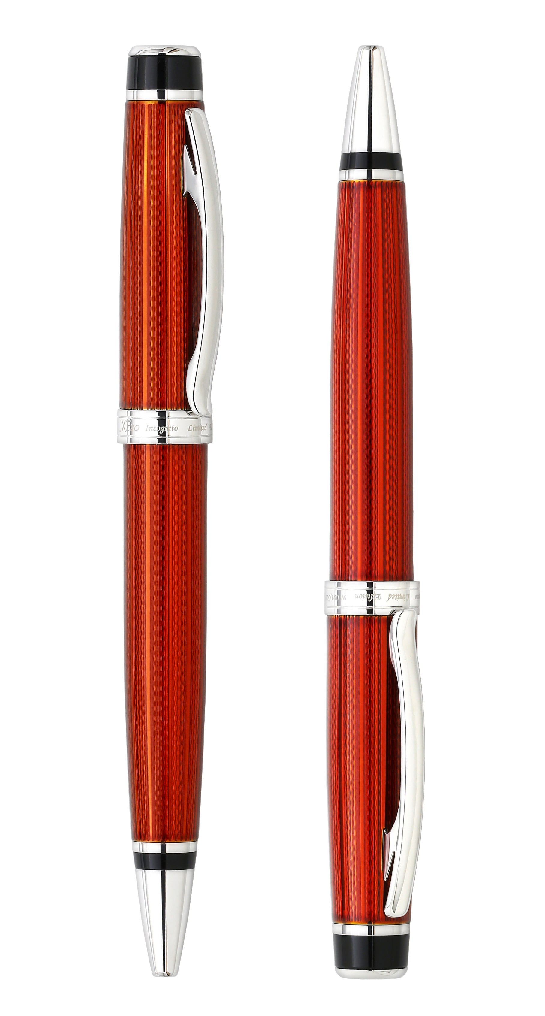 Incognito Diamond-Cut Lacquered Brass Ballpoint Pen - Sunstone Orange