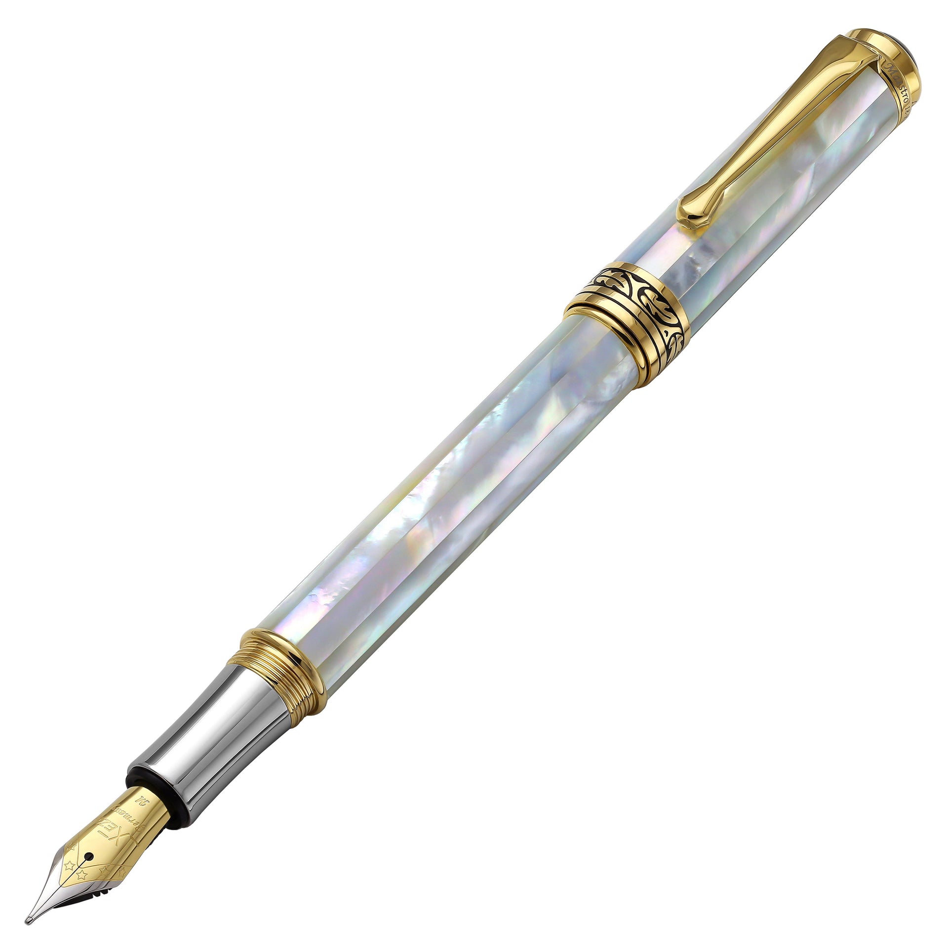 Maestro® 18K Gold Plated Fountain Pen (Medium Nib) - Oceanic White Mother of Pearl