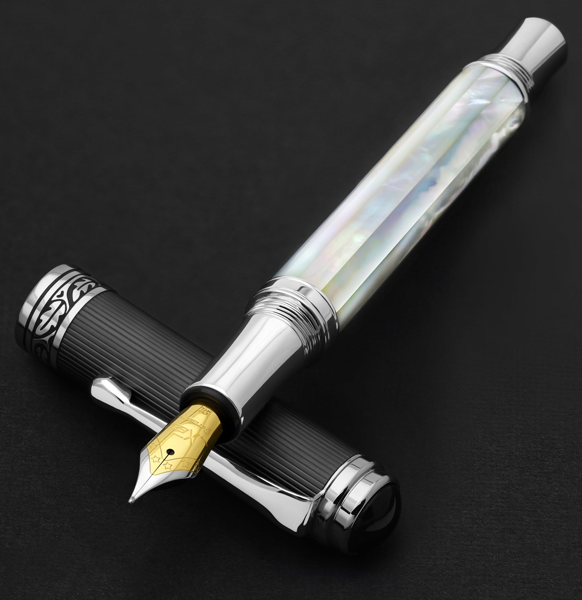Maestro® Oceanic White Mother of Pearl Fountain Pen (Medium Nib) - DLC (Diamond-Like Coating) PVD Cap