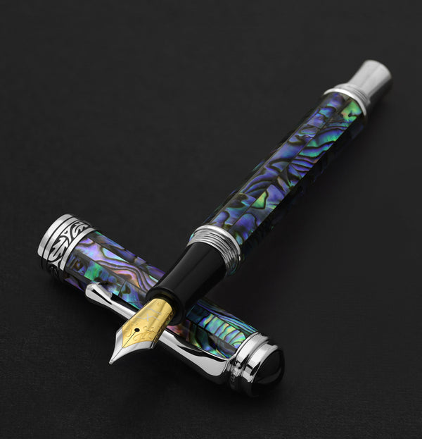 Maestro® Paua Abalone Sea Shell Fountain Pen (Medium Nib) and Rollerball Pen Set - Platinum Plated