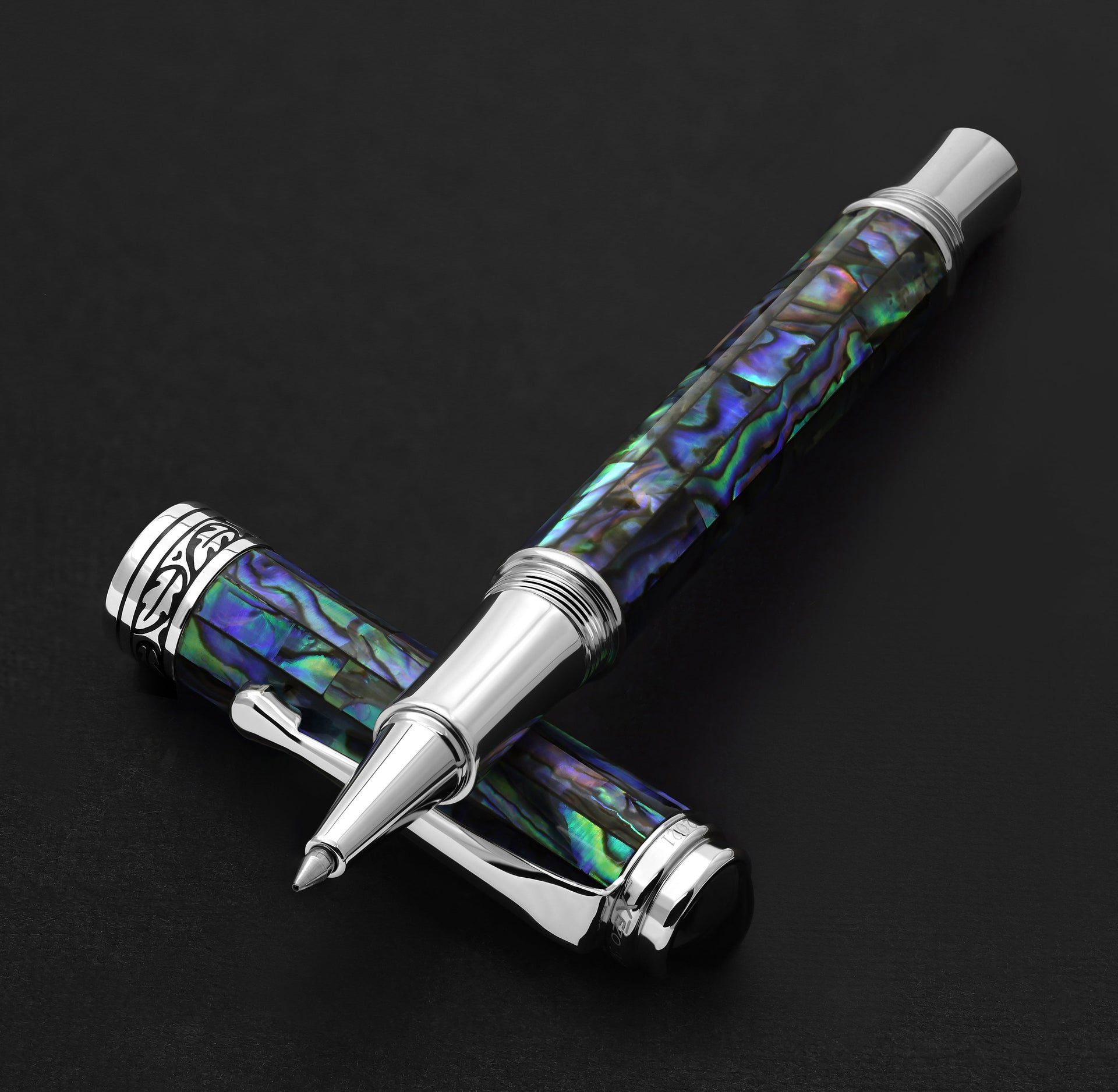 Maestro® Paua Abalone Sea Shell Fountain Pen (Medium Nib) and Rollerball Pen Set - Platinum Plated