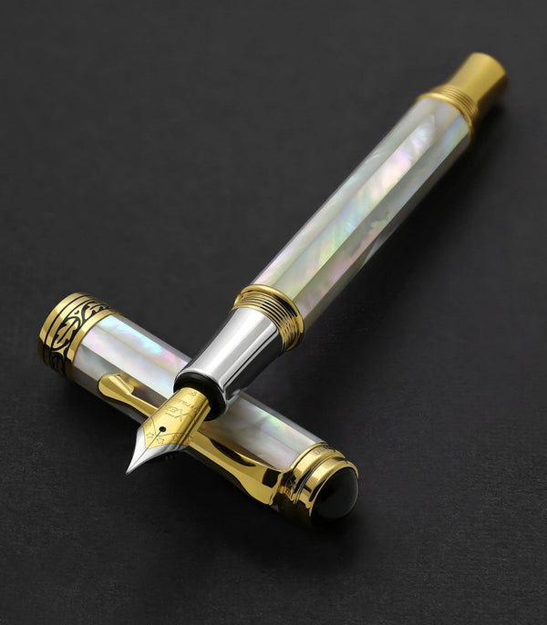 Maestro® 18K Gold Plated Fountain Pen (Fine Nib) - Oceanic White mother-of-pearl - Gifts for You 'n Me