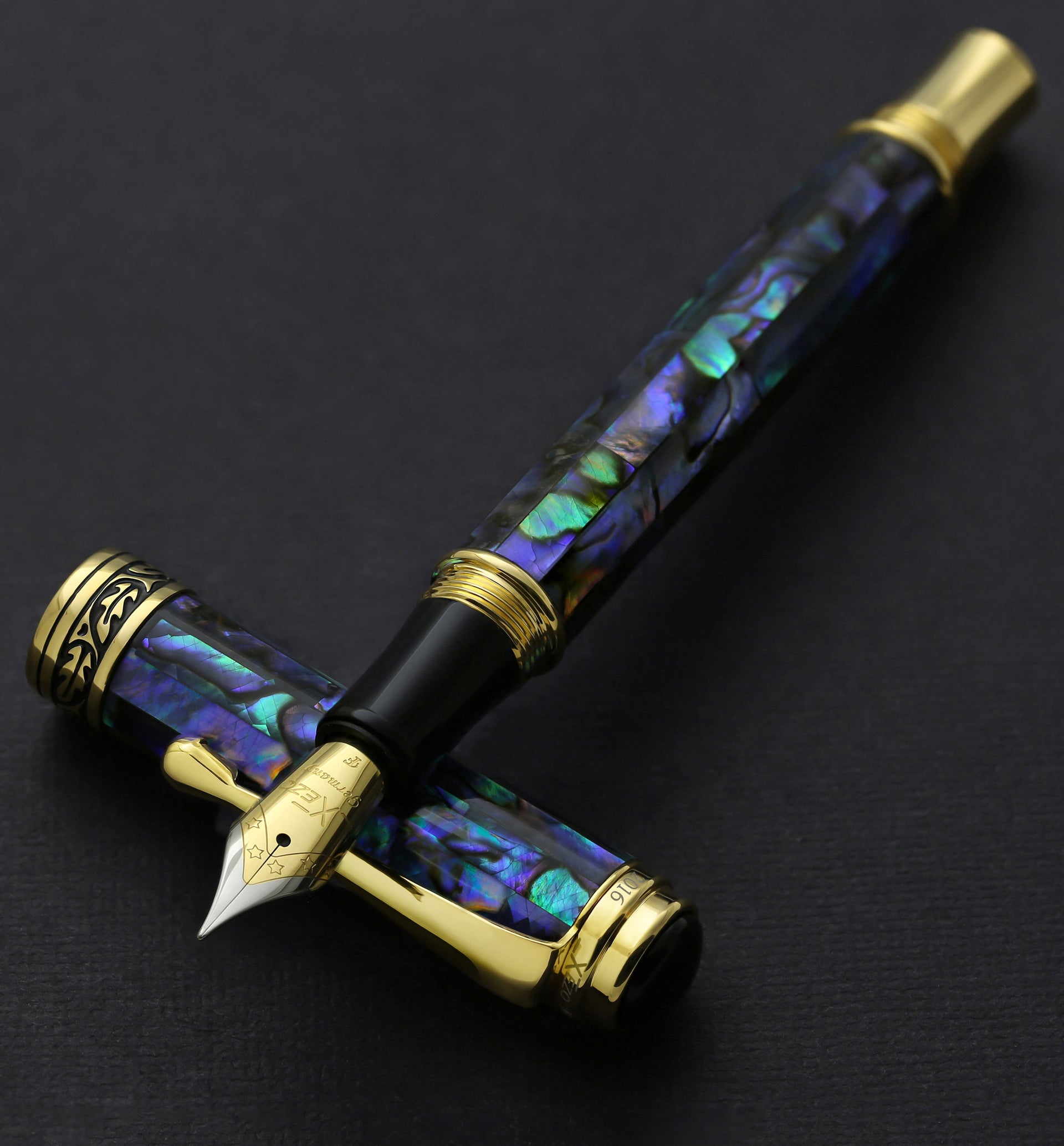 Xezo Maestro® Paua Abalone Sea Shell Fountain Pen (Fine Nib) - 18K Gold Plated