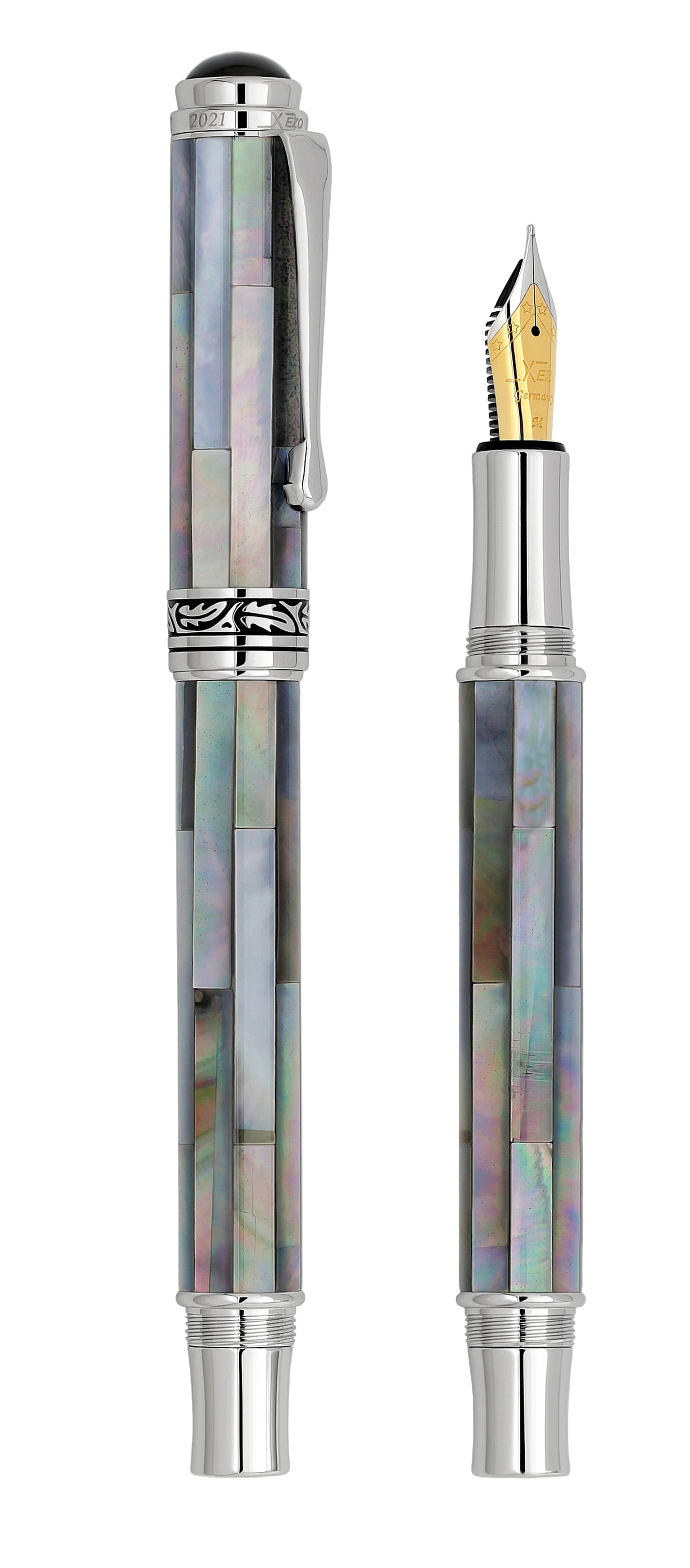 Maestro® Black Mother of Pearl Fountain Pen (Medium Nib) and Ballpoint Pen Set - Platinum Plated
