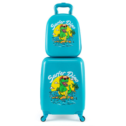2 PCS Kid Luggage Set With Spinner Wheels for Children Boys Girls-Blue