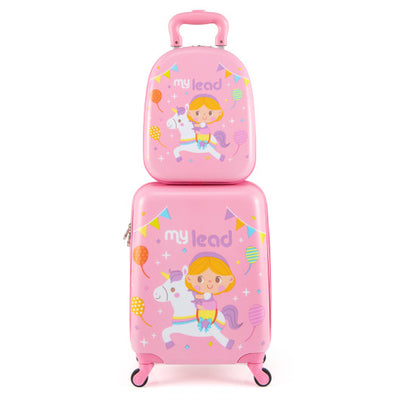 2 PCS Kid Luggage Set With Spinner Wheels for Children Boys Girls-Pink