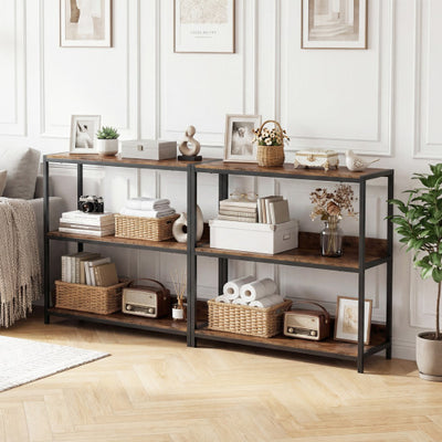 2-Pack 3-Tier Industrial Bookshelf with Metal Frame-Rustic Brown