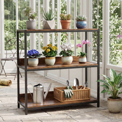 2-Pack 3-Tier Industrial Bookshelf with Metal Frame-Rustic Brown
