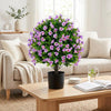 2 Pack Artificial Eucalyptus Topiary Trees with Flowers and Cement Planter for Home-Purple - Purple