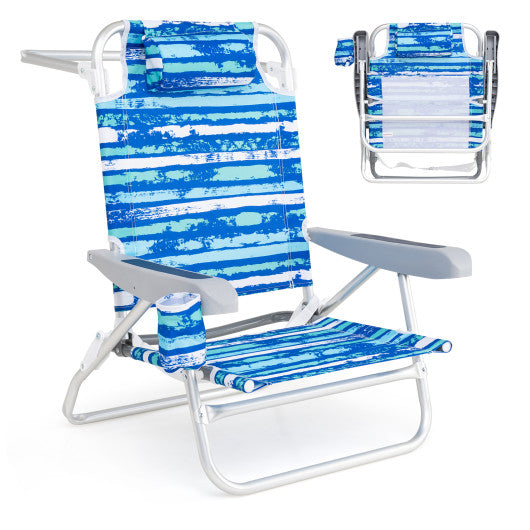 2 Pack Folding Beach Chair with Adjustable Positions and Head Pillow-Blue