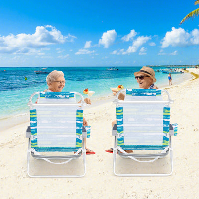 2 Pack Folding Beach Chair with Adjustable Positions and Head Pillow-Green