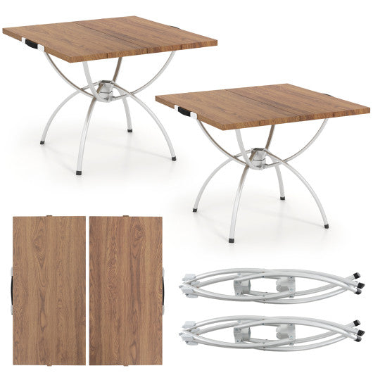 Patented 2 Pack Folding Camping Table with Wood-grain Tabletop for Hiking Party-Natural