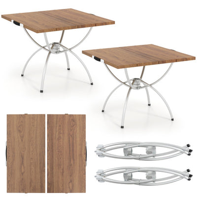 Patented 2 Pack Folding Camping Table with Wood-grain Tabletop for Hiking Party-Natural