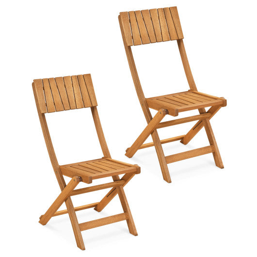 2 Pack Folding Chairs Sturdy Wood Dining Chairs with Slatted Backrest and Seat