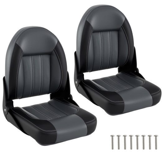 2-Pack Folding High Back Boat Chairs with Sponge Padding and Fixing Bolts-Black