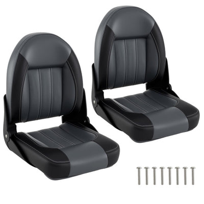 2-Pack Folding High Back Boat Chairs with Sponge Padding and Fixing Bolts-Black