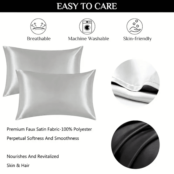 2 Pack Satin Silk Pillowcases for Hair & Skin – Soft, Smooth, Cooling Pillow Covers (Queen Size)
