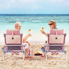 2 Packs 5-Position Outdoor Folding Backpack Beach Table Chair Reclining Chair Set-Pink