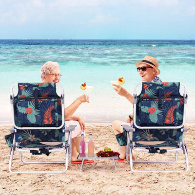 2 Packs 5-Position Outdoor Folding Backpack Beach Table Chair Reclining Chair Set-Green