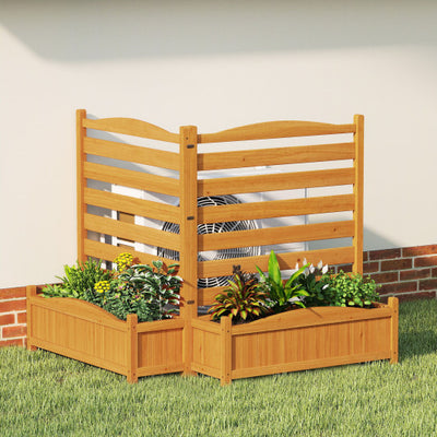 2-Panel Freestanding Outdoor Wood Privacy Screen-Yellow