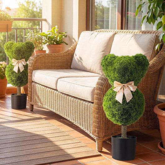 2 Pieces Bear Topiary Trees with Pots Sun-resistant Bear-Shaped Boxwood Faux Plants