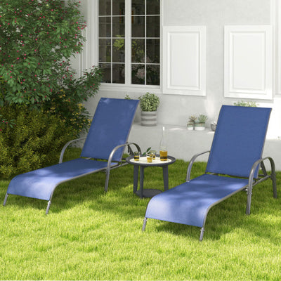 2 Pcs Outdoor Patio Lounge Chair Chaise Fabric with Adjustable Reclining Armrest-Navy