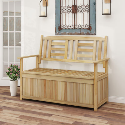 2-Person Garden Bench with 49 Gal Storage Bench and Backrest ﻿-Natural