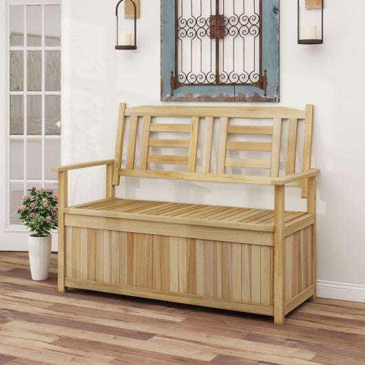 2-Person Garden Bench with 49 Gal Storage Bench and Backrest ﻿-Natural