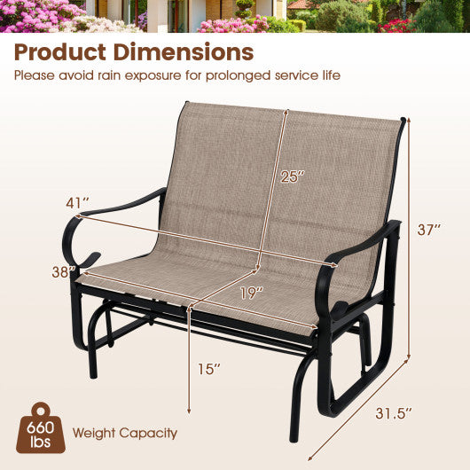 2-Person Outdoor Glider Bench with High Backrest-Brown