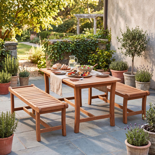 2-Person Outdoor Wood Bench with Slatted Seat and Raised Edges-Set of 2