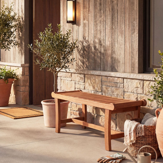 2-Person Outdoor Wood Bench with Slatted Seat and Raised Edges-1 Piece