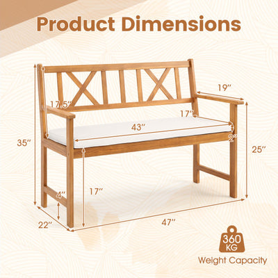 2-Person Patio Acacia Wood Garden Chair with Removable Seat Cushion-Natural&White