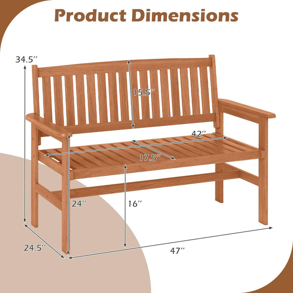 2-Person Patio Loveseat with Slatted Backrest and Comfortable Armrests